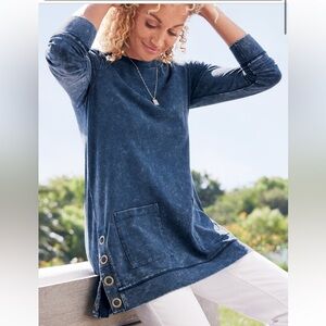 Soft Surroundings Washed Indigo Long Sleeve Top